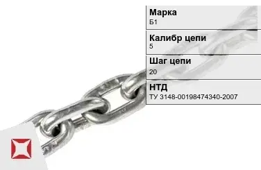 Цепь металлическая калиброванная 5х20 мм Б1 ТУ 3148-00198474340-2007 в Таразе