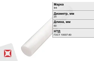 Фторопласт стержневой Ф4 20x60 мм ГОСТ 10007-80 в Таразе