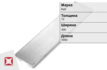 Кадмиевый анод Кд0 12х300х1000 мм ГОСТ 1468-90  в Таразе