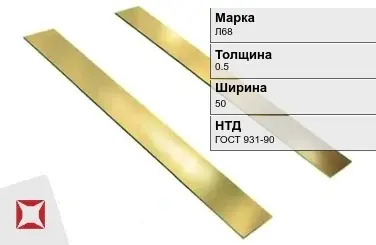 Латунная полоса 0,5х50 мм Л68 ГОСТ 931-90 в Таразе