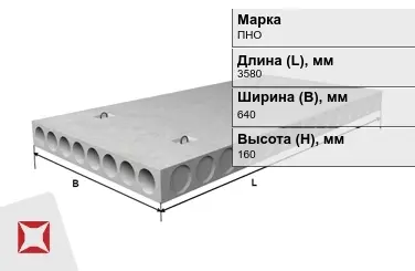 Облегчённые плиты перекрытия ПНО 36-6,4-8 3580x640x160 мм в Таразе