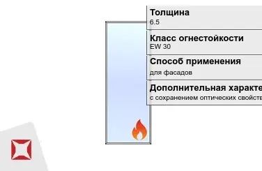 Огнестойкое стекло Pyropane 6.5 мм EW 30 с сохранением оптических свойств ГОСТ 30247.0-94 в Таразе