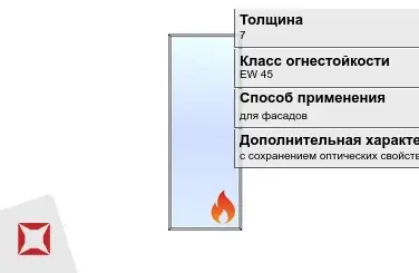 Огнестойкое стекло Pyropane 7 мм EW 45 для фасадов ГОСТ 30247.0-94 в Таразе